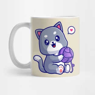 Cute Cat Playing Yarn Ball Cartoon Mug